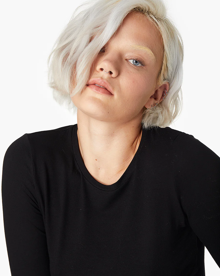Long Sleeve Stretch Crewneck - Black - Image 2